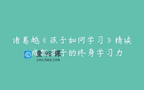 诸葛越《孩子如何学习》精读，成就孩子的终身学习力