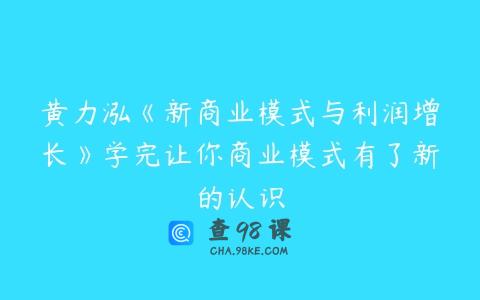 黄力泓《新商业模式与利润增长》学完让你商业模式有了新的认识