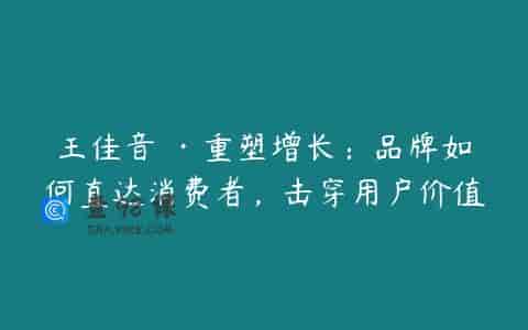 王佳音 ·重塑增长：品牌如何直达消费者，击穿用户价值