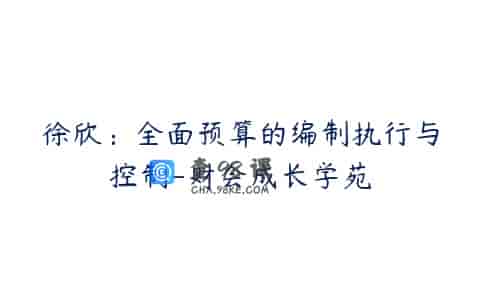 徐欣：全面预算的编制执行与控制-财会成长学苑