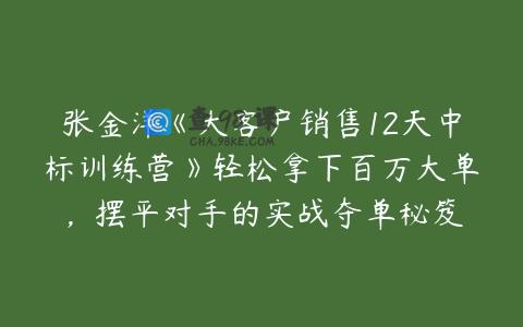 张金洋《大客户销售12天中标训练营》轻松拿下百万大单，摆平对手的实战夺单秘笈
