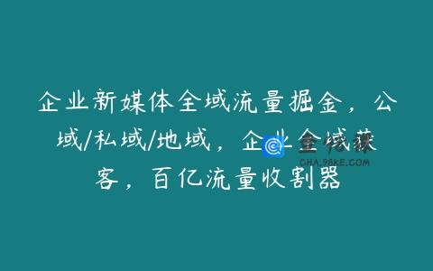 企业新媒体全域流量掘金，公域/私域/地域，企业全域获客，百亿流量收割器