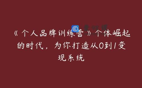 《个人品牌训练营》个体崛起的时代，为你打造从0到1变现系统