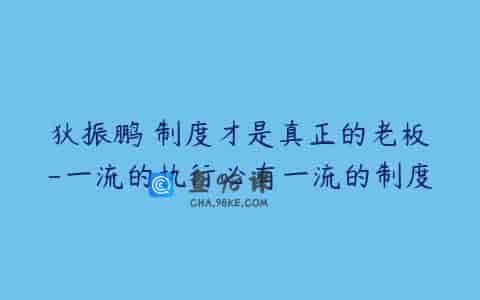 狄振鹏 制度才是真正的老板-一流的执行必有一流的制度