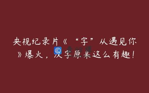 央视纪录片《“字”从遇见你》爆火，汉字原来这么有趣！