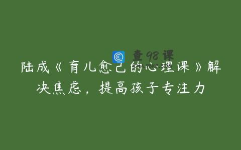陆成《育儿愈己的心理课》解决焦虑，提高孩子专注力