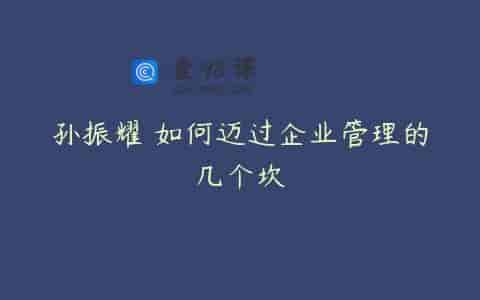 孙振耀 如何迈过企业管理的几个坎