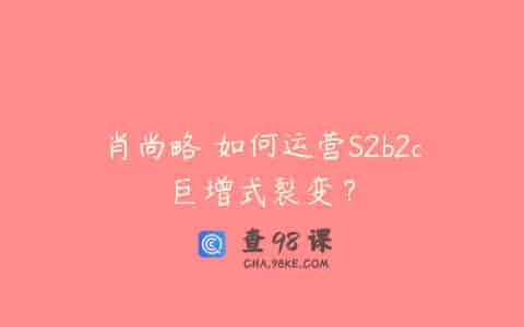 肖尚略 如何运营S2b2c巨增式裂变？