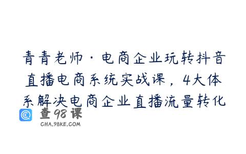 青青老师·电商企业玩转抖音直播电商系统实战课，4大体系解决电商企业直播流量转化盈利关键