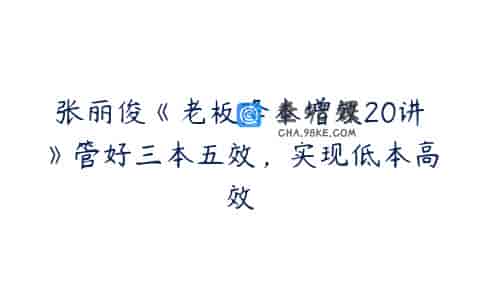 张丽俊《老板降本增效20讲》管好三本五效，实现低本高效