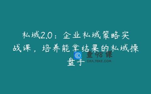 私域2.0：企业私域策略实战课，培养能拿结果的私域操盘手