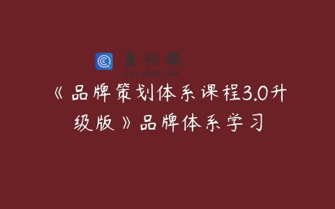 《品牌策划体系课程3.0升级版》品牌体系学习