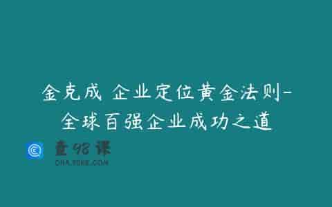 金克成 企业定位黄金法则-全球百强企业成功之道