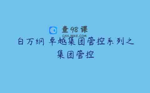 白万纲 卓越集团管控系列之集团管控