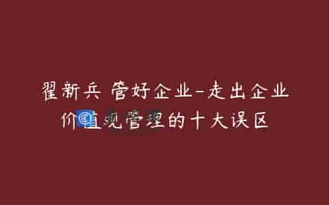 翟新兵 管好企业-走出企业价值观管理的十大误区