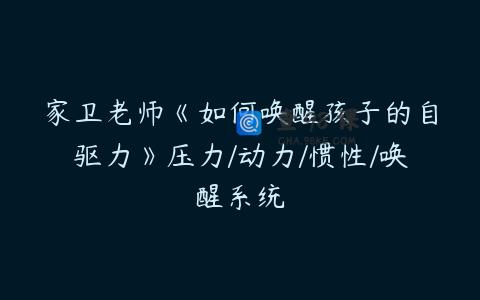 家卫老师《如何唤醒孩子的自驱力》压力/动力/惯性/唤醒系统