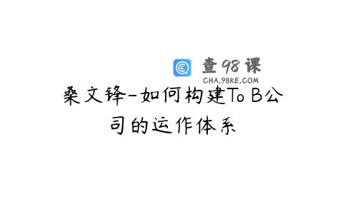 桑文锋-如何构建To B公司的运作体系