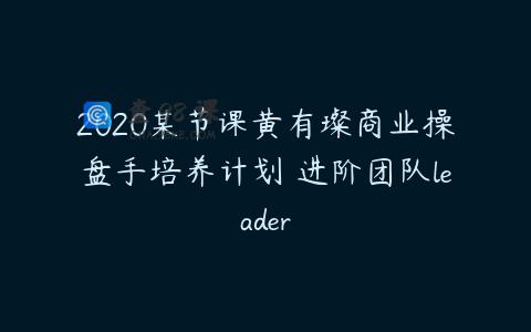 2020某节课黄有璨商业操盘手培养计划 进阶团队leader