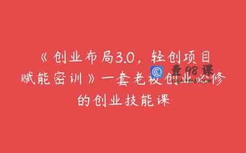 《创业布局3.0，轻创项目赋能密训》一套老板创业必修的创业技能课