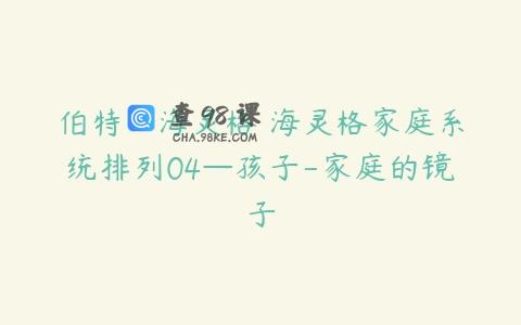 伯特·海灵格 海灵格家庭系统排列04—孩子-家庭的镜子