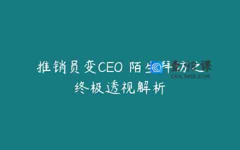 推销员变CEO 陌生拜访之终极透视解析