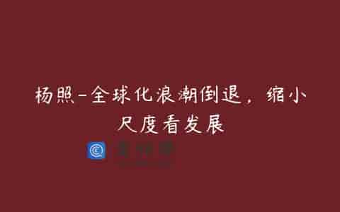 杨照-全球化浪潮倒退，缩小尺度看发展