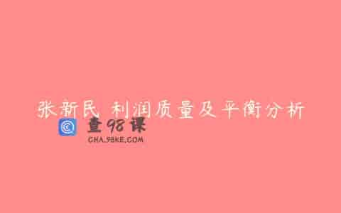 张新民 利润质量及平衡分析