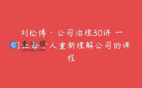 刘松博·公司治理30讲 一门让每个人重新理解公司的课程