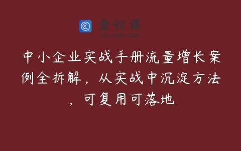 中小企业实战手册流量增长案例全拆解，从实战中沉淀方法，可复用可落地