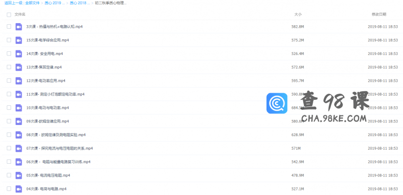 2019质心初二物理竞赛视频特长班课程汇总