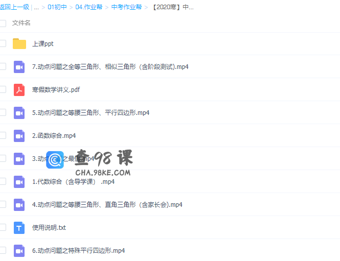 作业帮2020寒假陈丽中考数学冲顶班