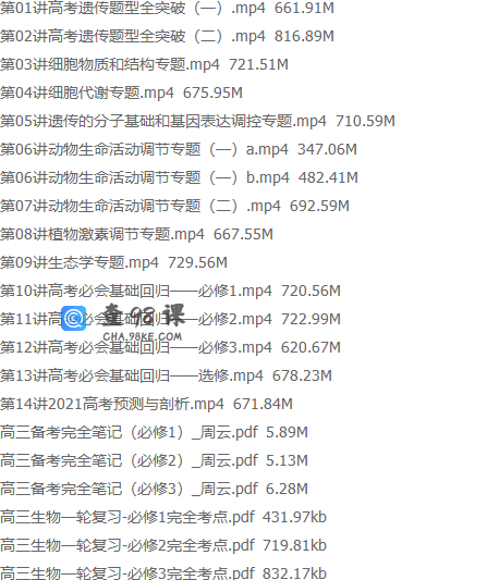 学而思周云高三生物2021年春季目标清北班高清视频