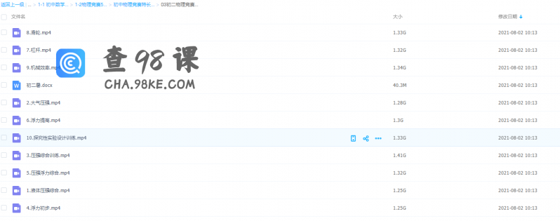 八年级物理课程竞赛考点重点讲解视频（熟记物理公式大全）