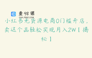 小红书无货源电商0门槛开店，卖这个品轻松实现月入2W【揭秘】
