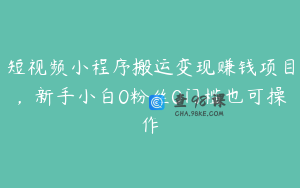 短视频小程序搬运变现赚钱项目，新手小白0粉丝0门槛也可操作
