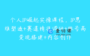 个人IP崛起实操课程，IP思维塑造+赛道精准调研+账号高变现搭建+内容创作
