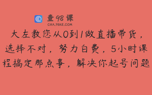 大左教您从0到1做直播带货，选择不对，努力白费，5小时课程搞定那点事，解决你起号问题