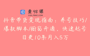 抖音带货变现指南：养号技巧/爆款脚本/橱窗开通，快速起号日更10条月入5万