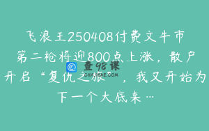 飞浪王250408付费文牛市第二枪将迎800点上涨，散户开启“复仇之旅”，我又开始为下一个大底来…