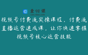 视频号付费流实操课程，付费流直播运营速成课，让你快速掌握视频号核心运营技能