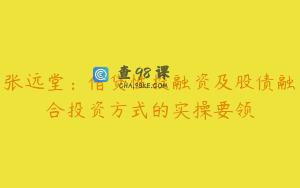 张远堂:借贷性投融资及股债融合投资方式的实操要领