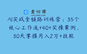 AI实战全链路训练营：35个核心工作流+40+实操案例，30天掌握月入2万+技能