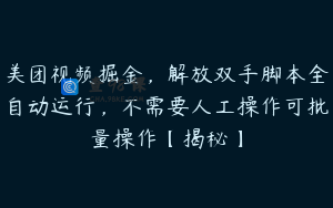 美团视频掘金，解放双手脚本全自动运行，不需要人工操作可批量操作【揭秘】