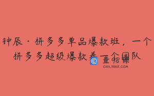 钟辰·拼多多单品爆款班,一个拼多多超级爆款养一个团队