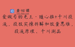 爱做号的老王·随心推+千川投流，投放实操拆解和放量思维，投流原理、千川测品