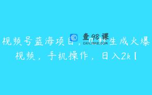 视频号蓝海项目，几秒生成火爆视频，手机操作，日入2k【