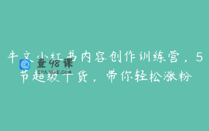 牛文小红书内容创作训练营，5节超级干货，带你轻松涨粉
