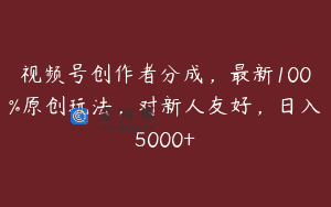 视频号创作者分成，最新100%原创玩法，对新人友好，日入5000+