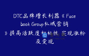 DTC品牌增长利器《Facebook Group私域营销》提高活跃度和粘性 实现涨粉及变现