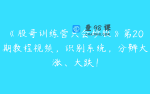 《股哥训练营只会炒股》第20期教程视频，识别系统，分辨大涨、大跌！